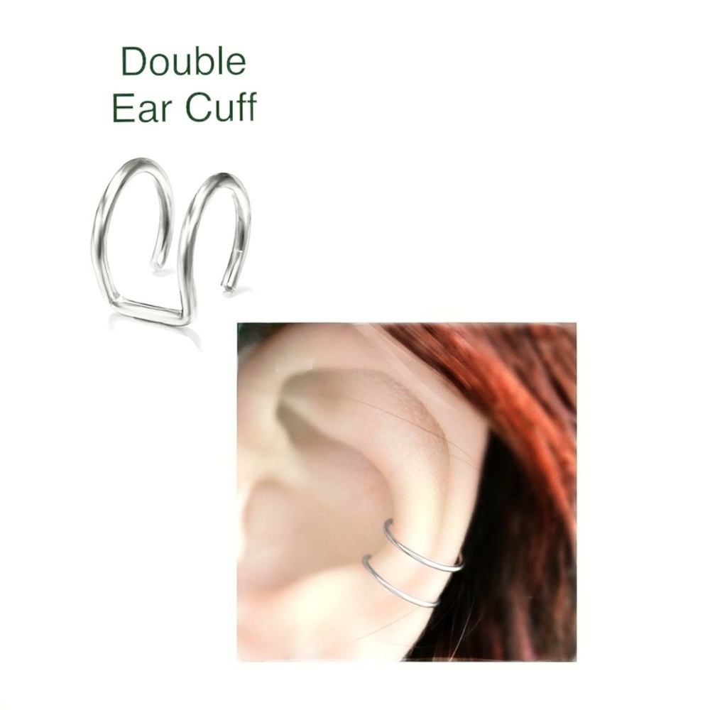 Any 3/$25! Set of 4 Silver Ear Cuffs: 2 Crossed & 2 Bar Ear Cuff Earrings - Picture 2 of 6